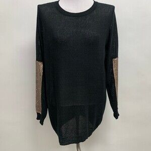 Love Women's Sweater Small Medium Black Gold Sequins Long Sleeve Crewneck NWT